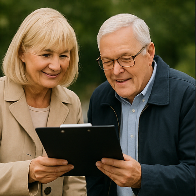 Gutachter spricht mit Kunden und erklärt die Schadenaufnahme
