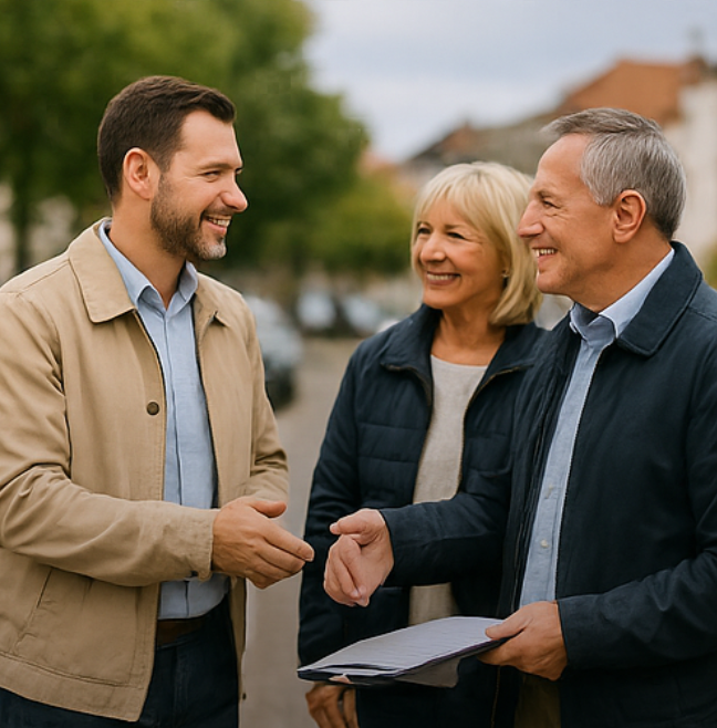 Gutachter zeigt einer Kundin das aufgenommene Foto auf der Kamera